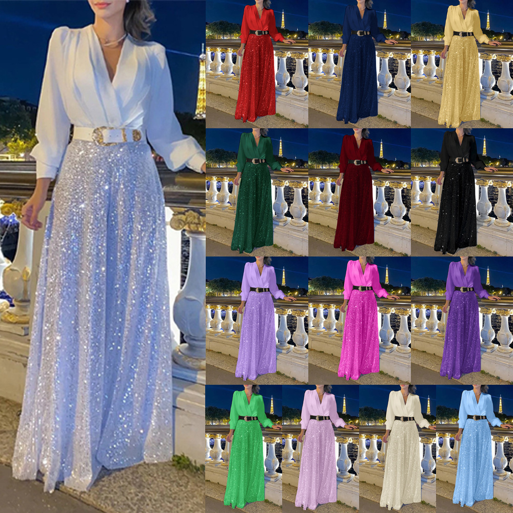 Glowline V-Neck Belted Sequin Jumpsuit