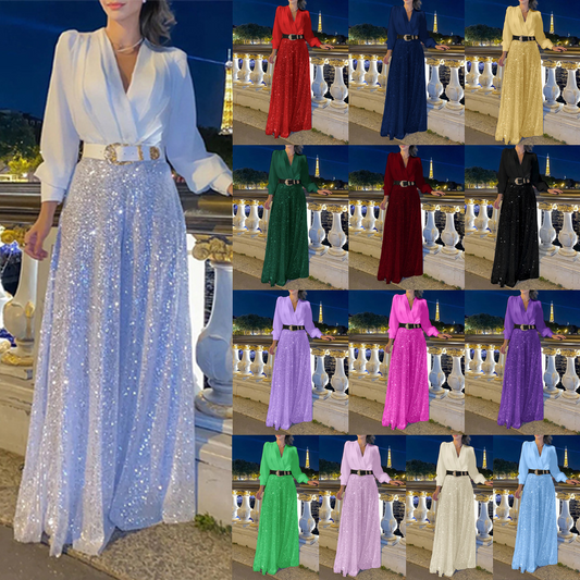 Glowline V-Neck Belted Sequin Jumpsuit
