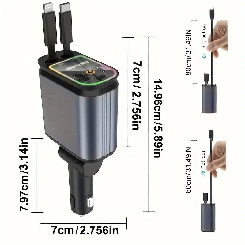4 in 1 Retractable Car Charger with Starlight