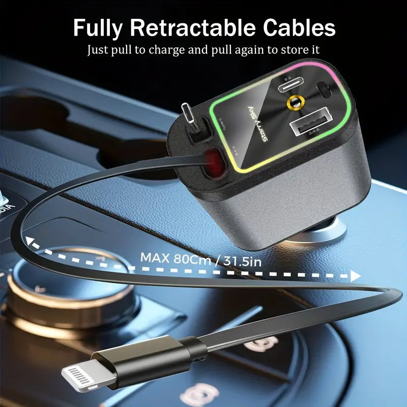 4 in 1 Retractable Car Charger with Starlight