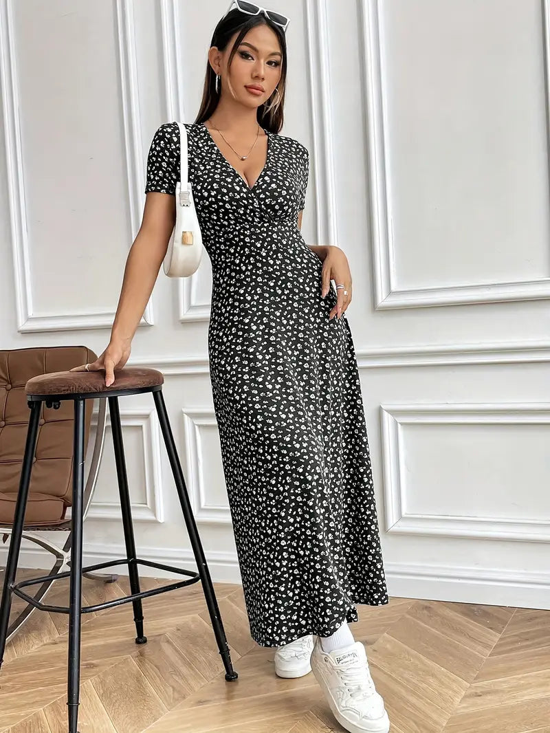 FloraGrace V-Neck Knit Maxi Dress