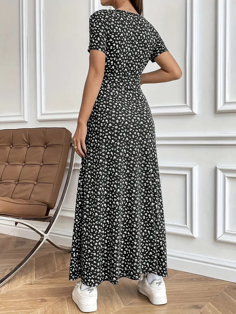 FloraGrace V-Neck Knit Maxi Dress