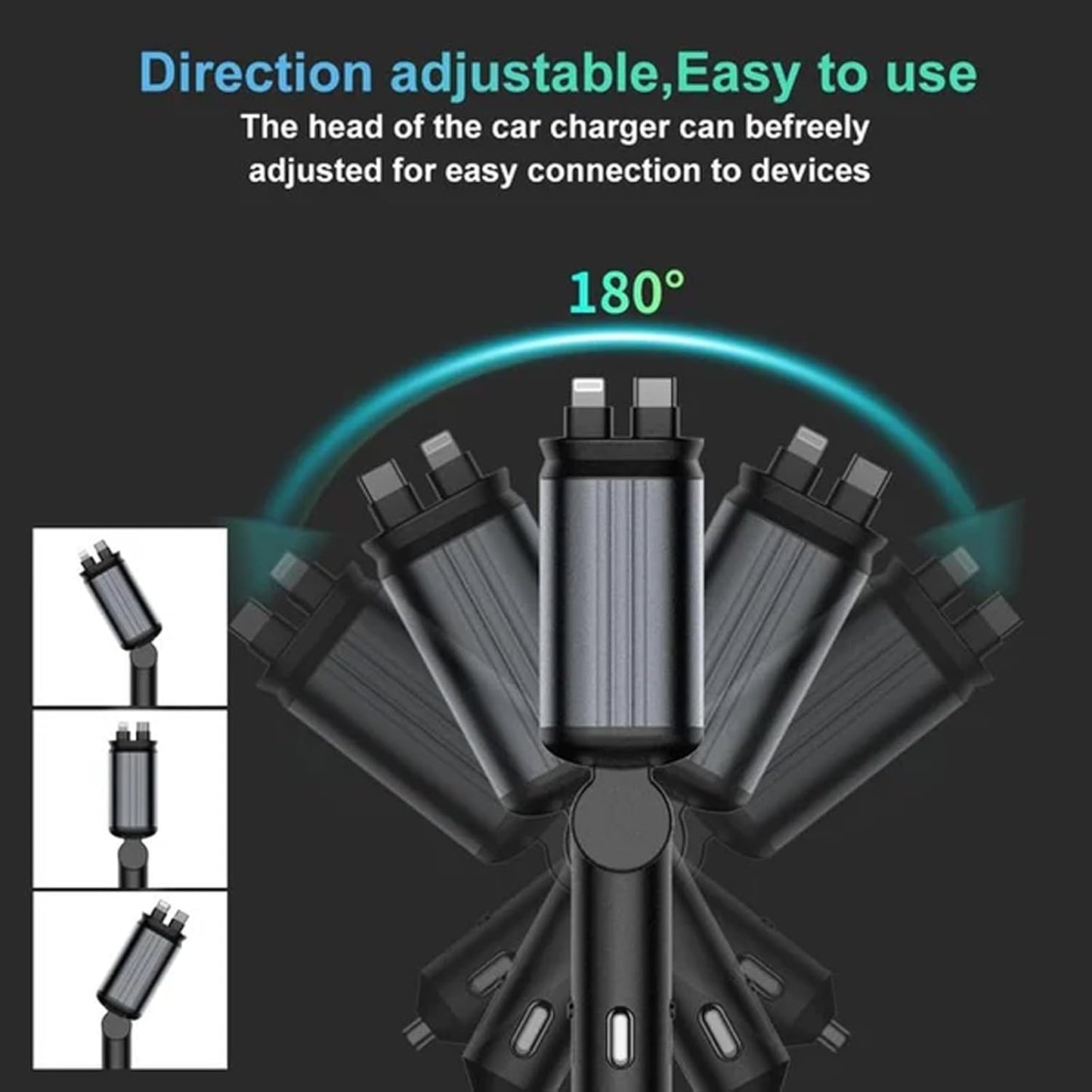 4 in 1 Retractable Car Charger with Starlight