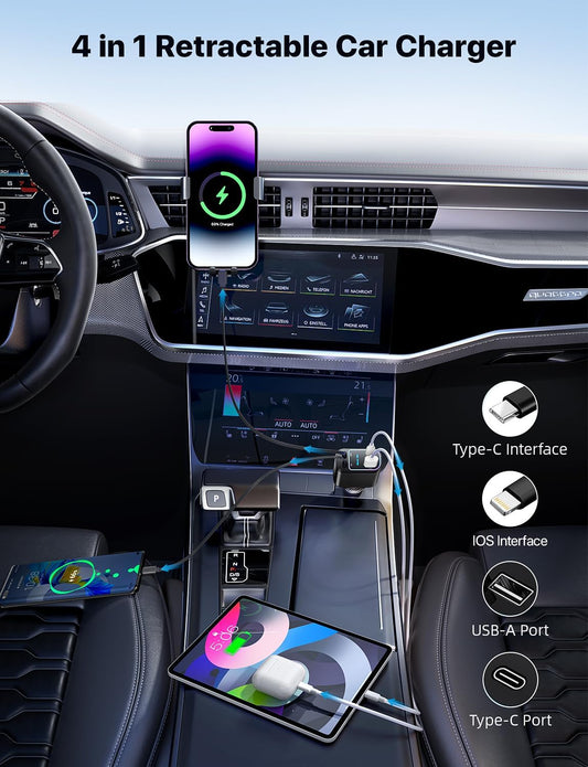 4 in 1 Retractable Car Charger with Starlight