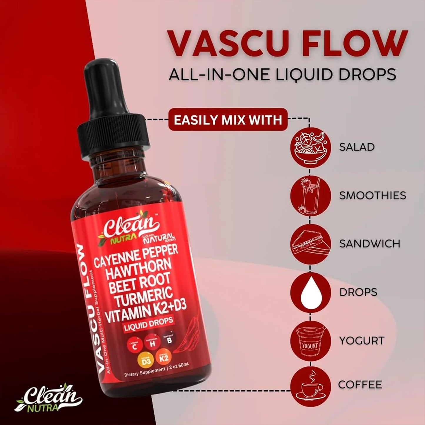 Clean Nutra VascuFlow – Cayenne & Herbal Drops.