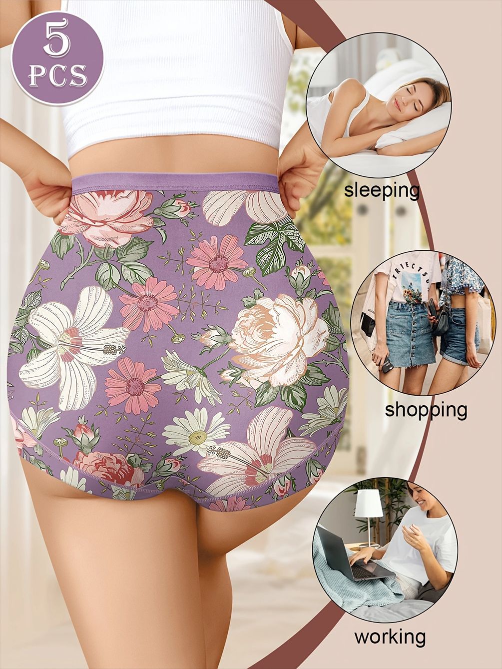 Elegance 5Pcs High Waist Briefs Soft, Breathable Comfort