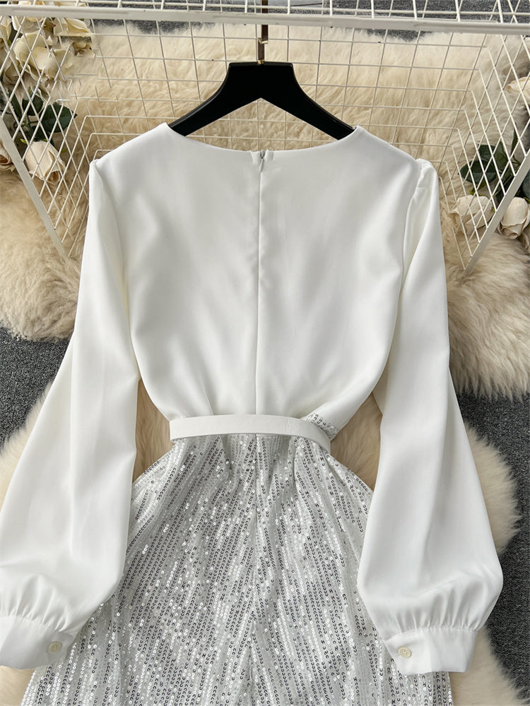 Glowline V-Neck Belted Sequin Jumpsuit