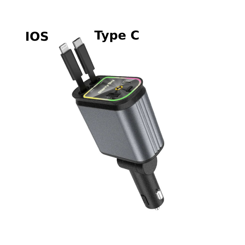4 in 1 Retractable Car Charger with Starlight