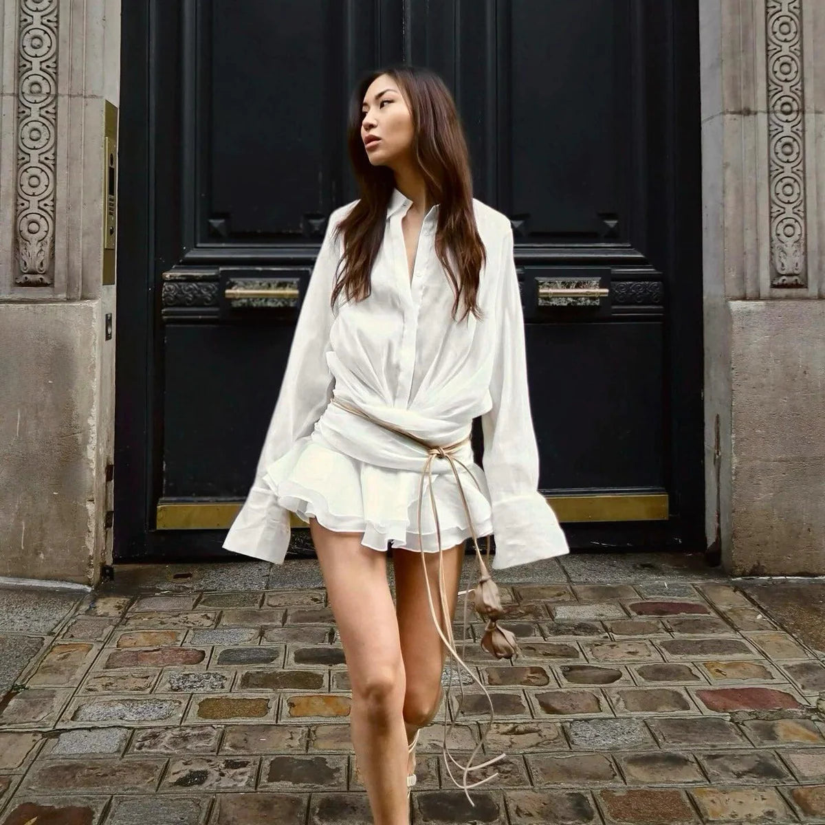 BOUCHIC PLEATED SHIRT MINI DRESS